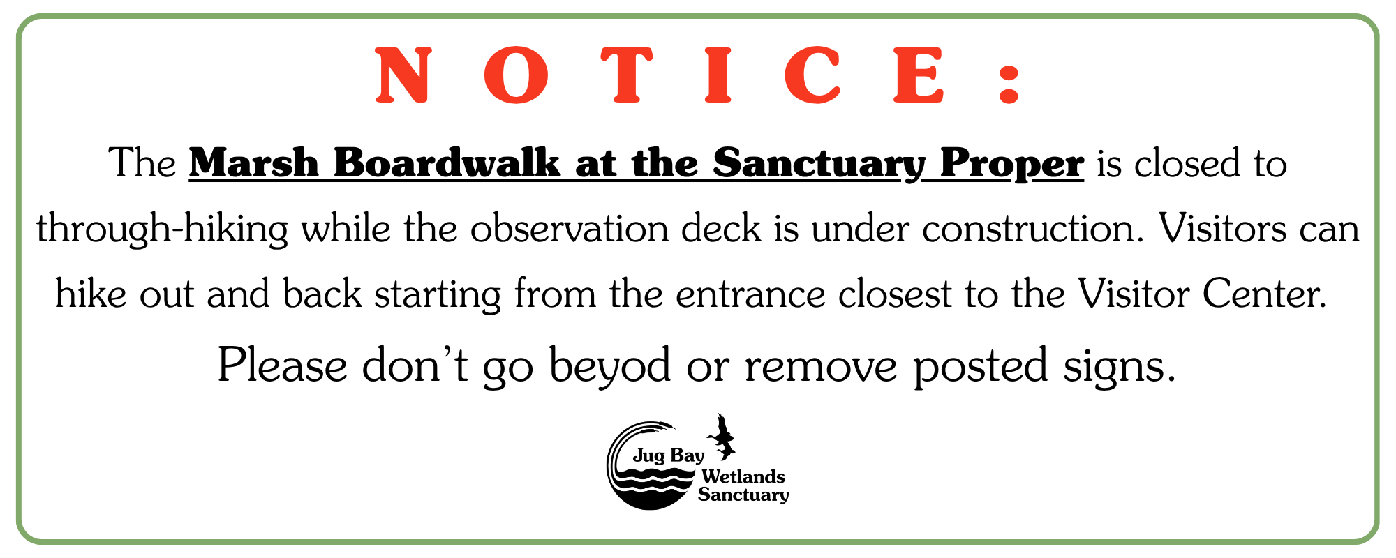 Notice The Chris Swarth Boardwalk at Glendening Nature Preserve (GNP) is closed until further notice. We apologize for the inconvenience